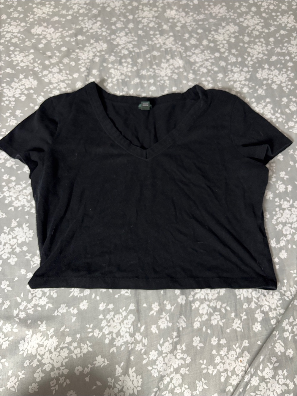 wild fable Black V-Neck Short Sleeve Crop Tee